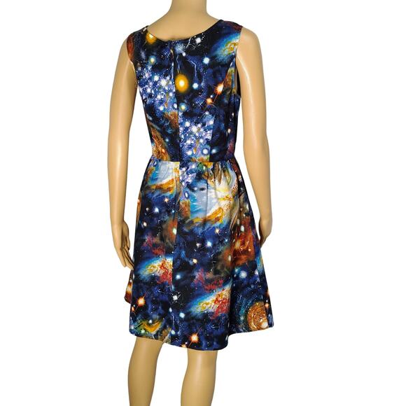 Blue ModCloth Fervour Dress Galaxy Fit & Flare Back Zipper Sleeveless Size Small - Picture 7 of 8